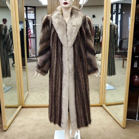 Raccoon Fur 50" Coat with Blue Fox Fur